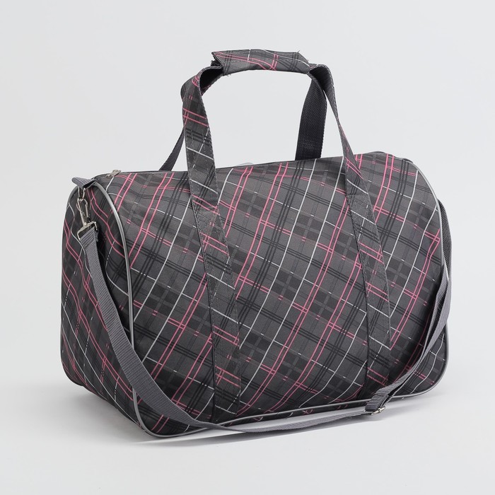 Саквояж «Клетка», отдел на молнии, длинный ремень, цвет розовый