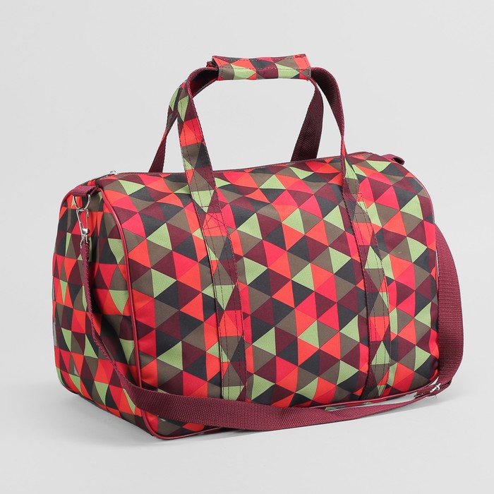 Саквояж "Мозаика", отдел на молнии, длинный ремень, цвет красный