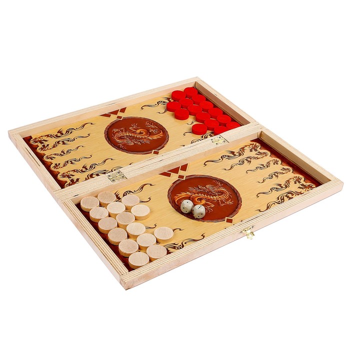 Настольная игра 2 в 1 "Мрамор": нарды, шашки (доска дерево 40х40 см)