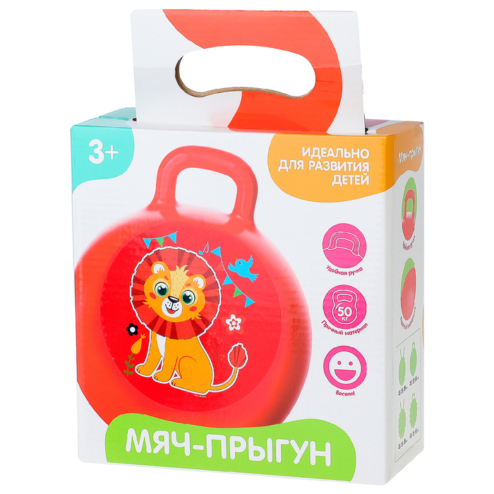 Мяч прыгун с ручкой массажный "Львенок" d=45 см, 350 гр, цвета микс