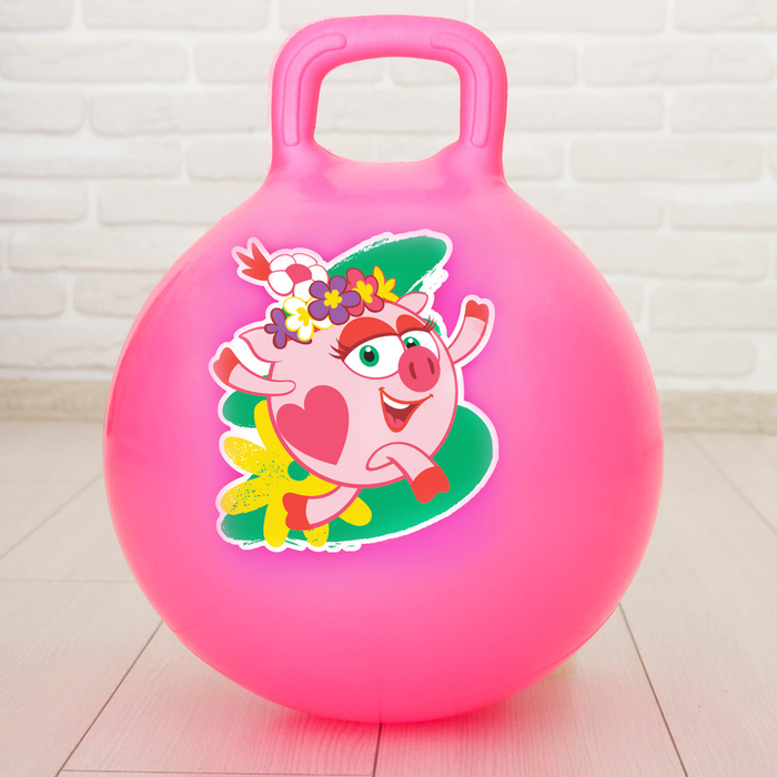 Мяч прыгун СМЕШАРИКИ "Нюша" с ручкой d=45 см, 350 гр, цвета розовый