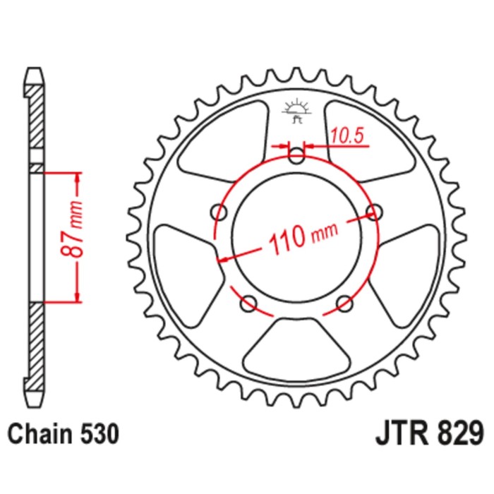 

Звезда ведомая JT sprockets JTR829-42, цепь 530, 42 зубья