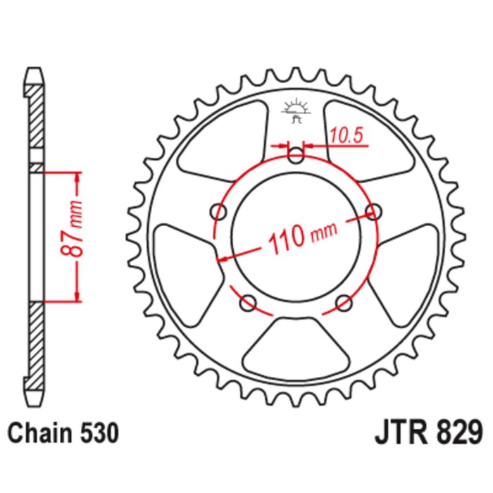 

Звезда ведомая JT sprockets JTR829-43, цепь 530, 43 зубья