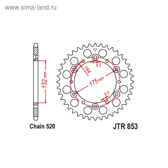 фото Звезда ведомая jt sprockets jtr853-45, цепь 520, 45 зубьев