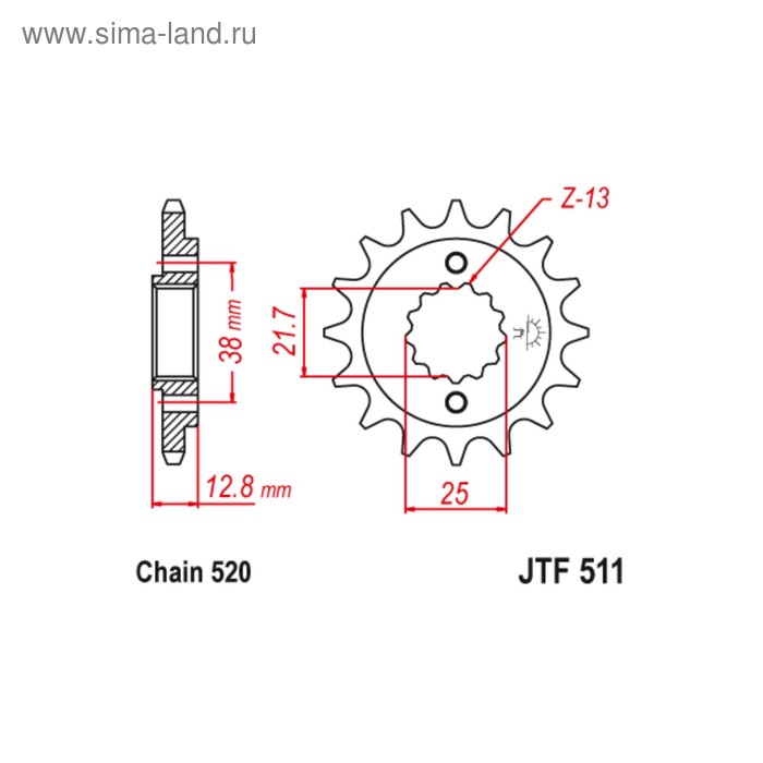 

Звезда ведущая JT sprockets JTF511-15, цепь 520, 15 зубьев