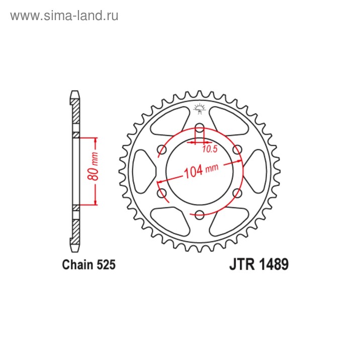 

Звезда ведомая JT sprockets JTR1489-43, цепь 525, 43 зубья