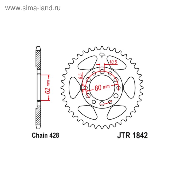 

Звезда ведомая JT sprockets JTR1842-45, цепь 428, 45 зубьев