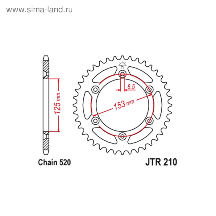 

Звезда ведомая JT sprockets JTR210-40, цепь 520, 40 зубьев