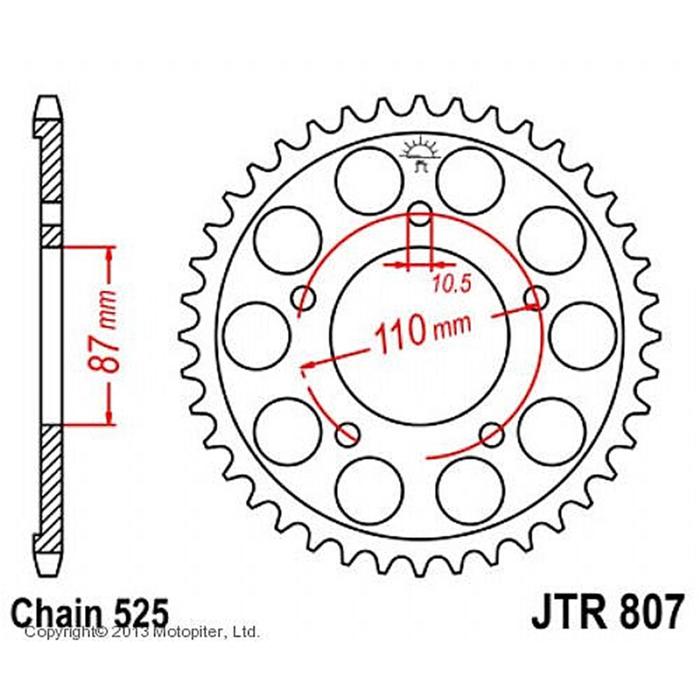 фото Звезда ведомая jt sprockets jtr807-45, цепь 525, 45 зубьев