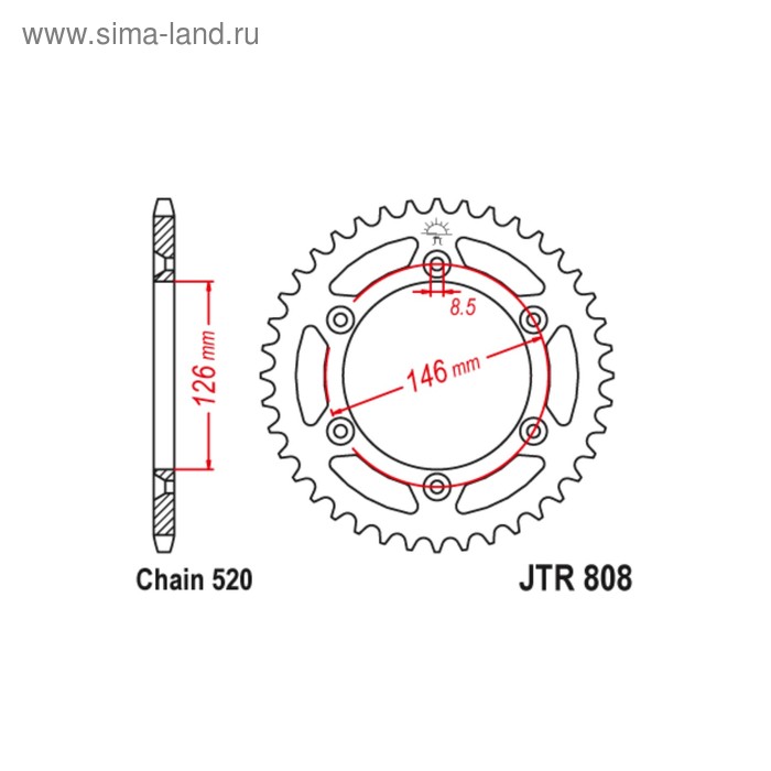 

Звезда ведомая JT sprockets JTR808-43, цепь 520, 43 зубья