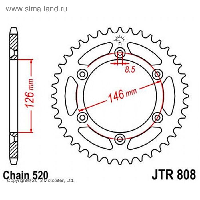 

Звезда ведомая JT sprockets JTR808-52, цепь 520, 52 зубья