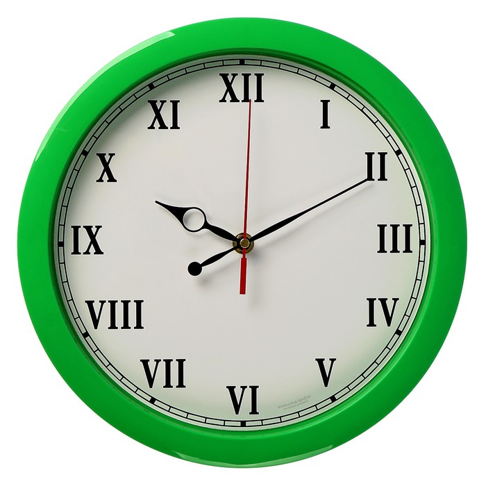 Часы настенные "Классика", римские цифры, зелёный обод, 28х28 см