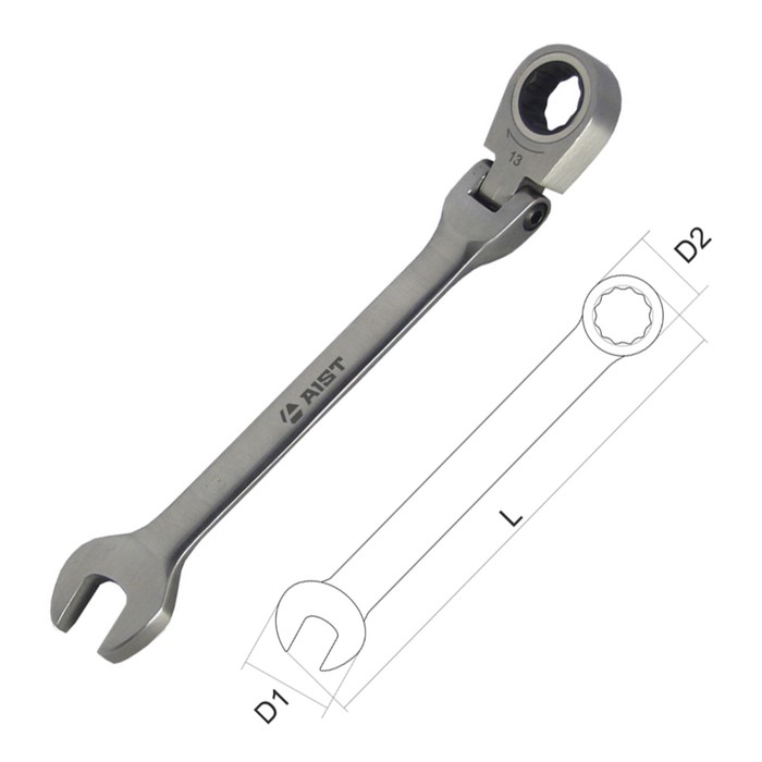Ключ комбинированный AIST, с храповым механизмом, шарнирная накидная часть, 17 мм, 72 зуба