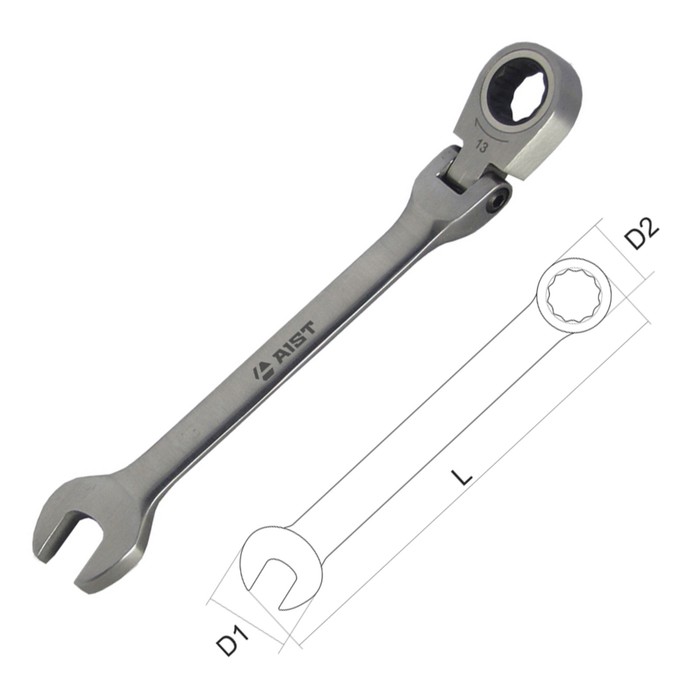 Ключ комбинированный AIST, с храповым механизмом, шарнирная накидная часть, 8 мм, 72 зуба