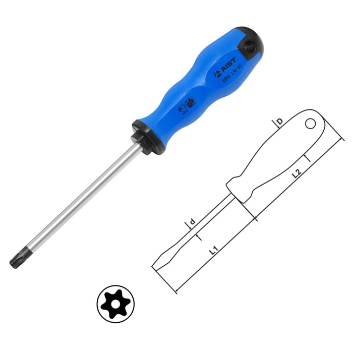 Отвертка AIST, с отверстием под штифт, TТ40х130 мм, TORX
