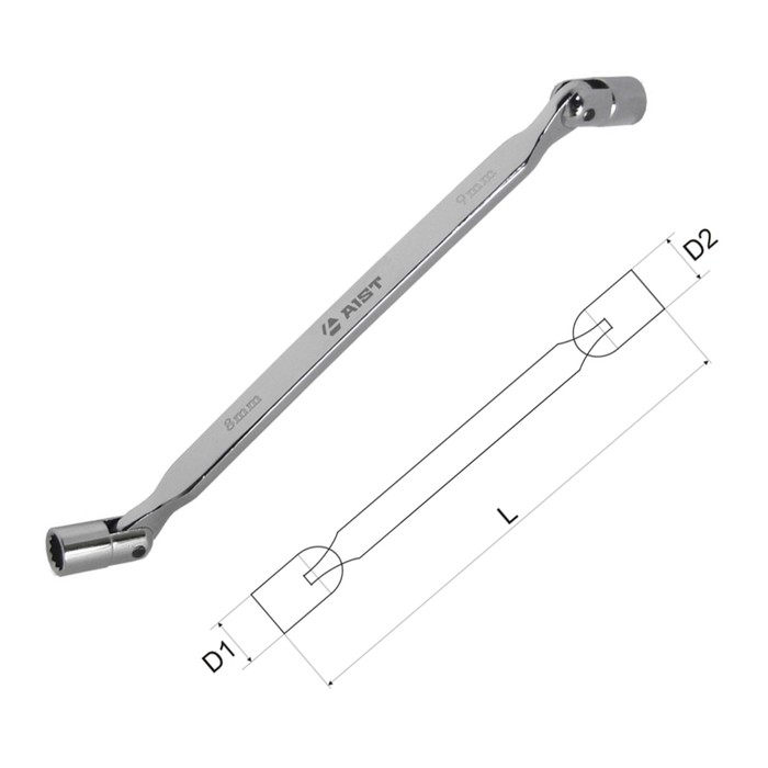 Ключ AIST, двусторонний, с шарнирными торцевыми головками, полированный, 20х22 мм