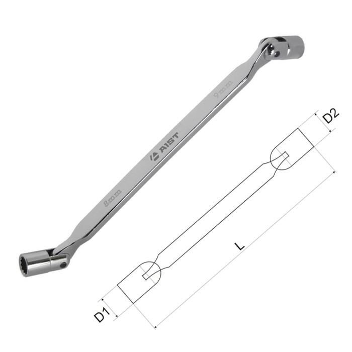 Ключ AIST, двусторонний, с шарнирными торцевыми головками, полированный, 8х10 мм