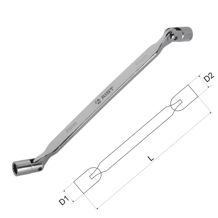 Ключ AIST, двусторонний, с шарнирными торцевыми головками,полированный, 16х17 мм
