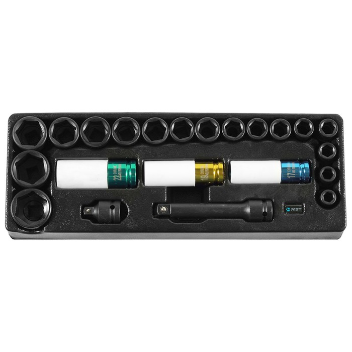 Набор головок AIST, 6-гранный, ударные, 1/2", в пластиковом лотке, 1/2"Fx3/8"M, 22 предмета 312807
