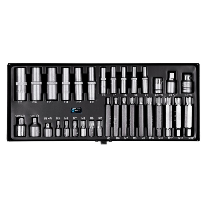 Набор головок и битов, AIST, TORX и RIBE, 1/4", 3/8", 1/2", металлический кейс, 33 предметов 31280