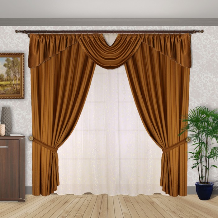 Шторы "Менуэт", 200х260 см-2 шт., ламбрекен 70х680 см, цвет 1053