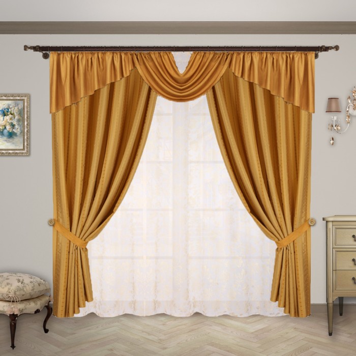 Шторы "Менуэт", 200х260 см-2 шт., ламбрекен 70х680 см, цвет 1054