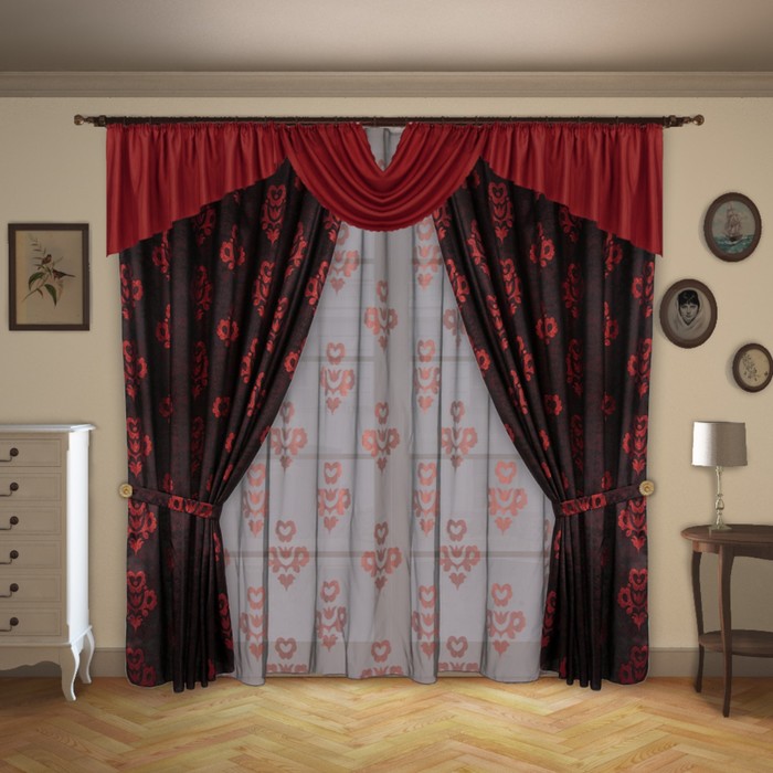 Шторы "Менуэт", 200х260 см-2 шт., ламбрекен 70х680 см, цвет 674
