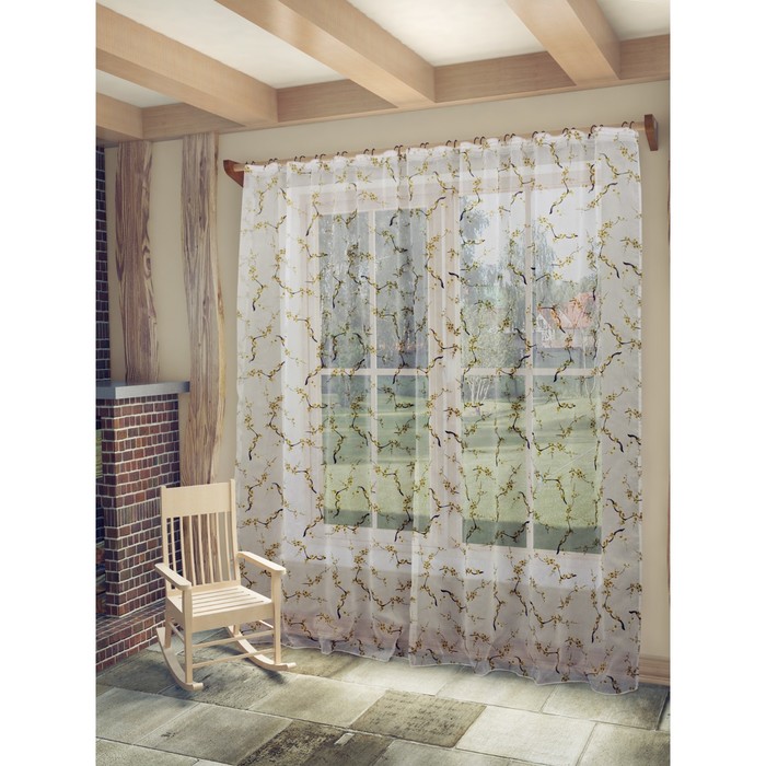 Тюль Сакура, ш. 300 х в. 260 см, горчичный, 100% полиэстер