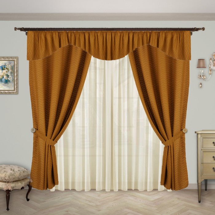 Шторы "Нежность" 150х260 см-2 шт., ламбрекен 50х500 см, цвет 1179