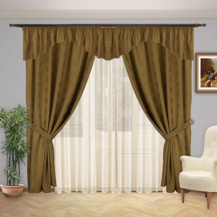 Шторы "Нежность" 150х260 см-2 шт., ламбрекен 50х500 см, цвет 1196