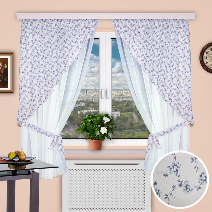 Шторы кухонные "Полька", 150х200 см-2 шт., углы 130х150 см-2 шт. цвет 24