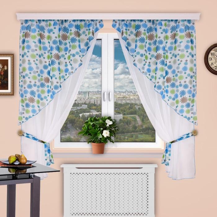 Шторы кухонные "Полька", 150х200 см-2 шт., углы 130х150 см-2 шт. цвет 142