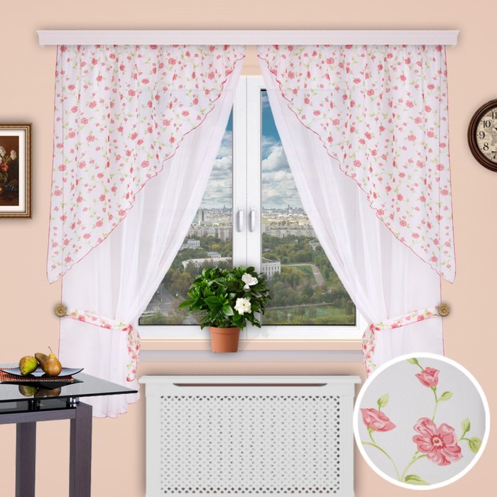 Шторы кухонные "Полька", 150х200 см-2 шт., углы 130х150 см-2 шт. цвет 32