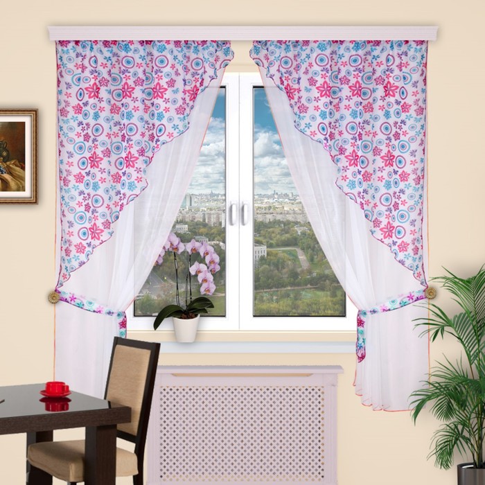 Шторы кухонные "Полька", 150х200 см-2 шт., углы 130х150 см-2 шт. цвет 148