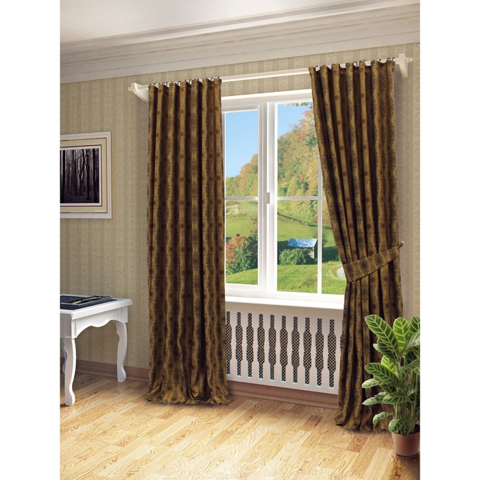 Комплект штор Вилма, ш. 170 х в. 260 см, подхваты, коричневый, 100% полиэстер