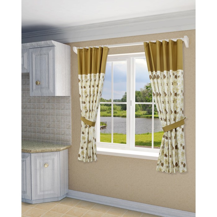 Комплект штор Мартина, ш. 140 х в. 180 см, бежево-коричневый, 100% полиэстер