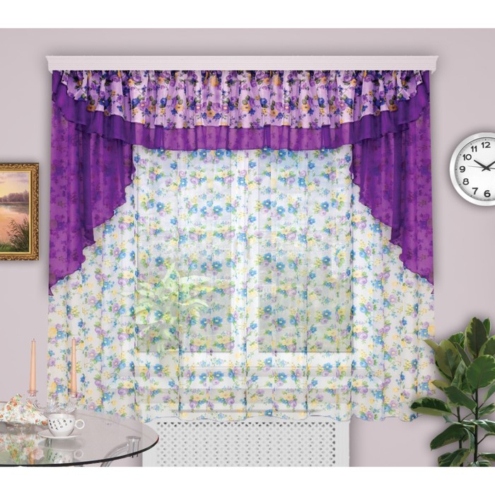 Шторы кухонные "Вальс", 200х300 см-1 шт., ламбрекен 50х300 см цвет 145