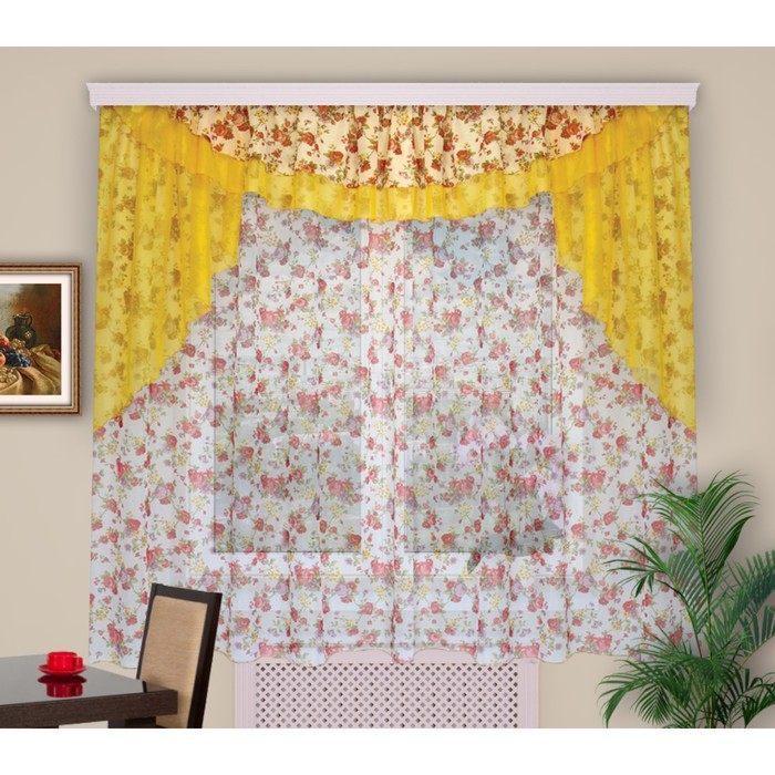 Шторы кухонные "Вальс", 200х300 см-1 шт., ламбрекен 50х300 см цвет 154