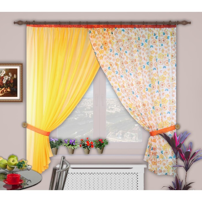 Шторы кухонные "Загадка", 180х280 см-2 шт., 2 подхвата цвет 140