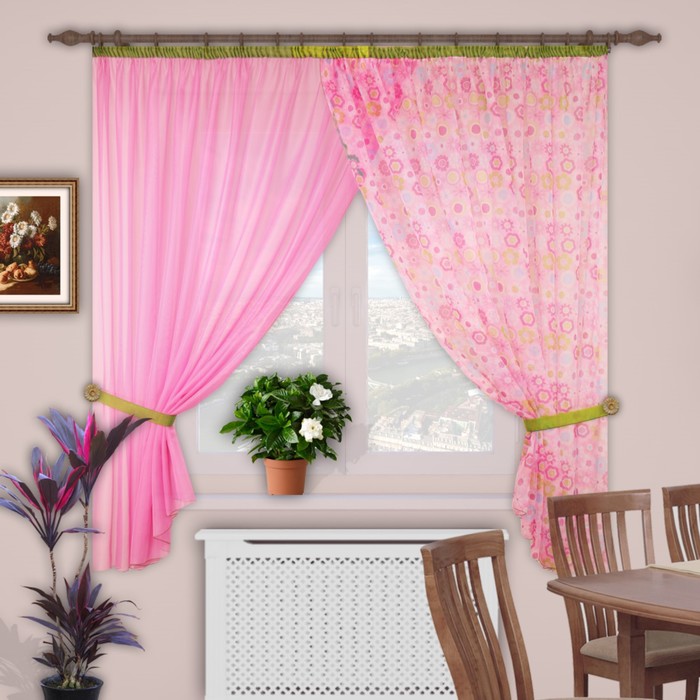 Шторы кухонные "Загадка", 180х280 см-2 шт., 2 подхвата цвет 144