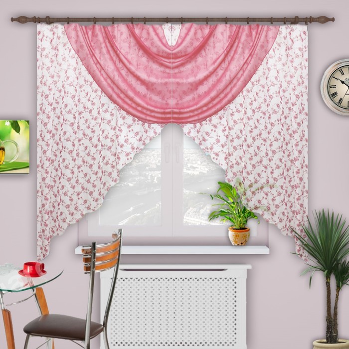 Штора для кухни "Парус", размер 180х400 см-1 шт., вуаль цвет 01/3