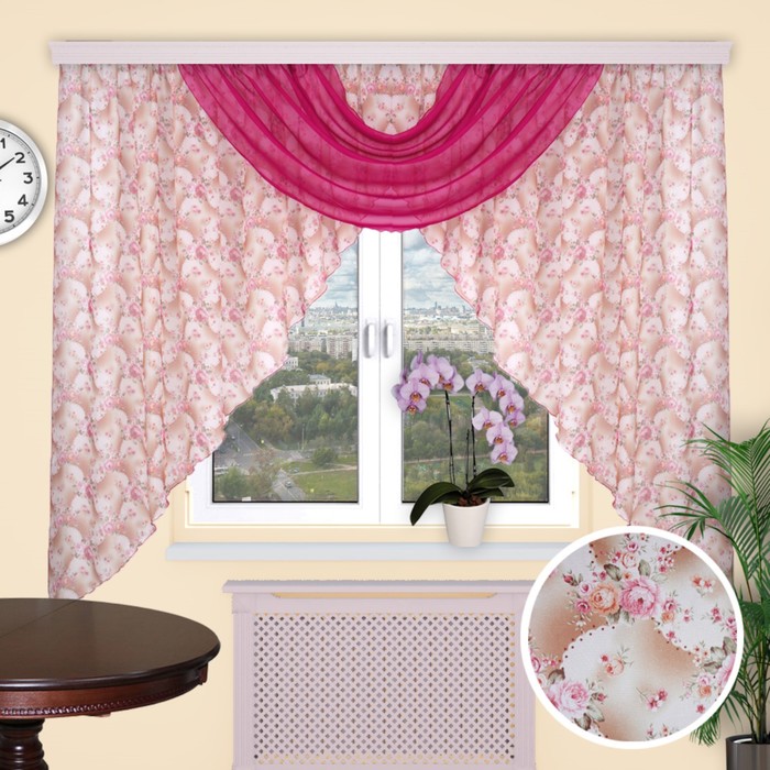 Штора для кухни "Парус", размер 180х400 см-1 шт., вуаль цвет 206