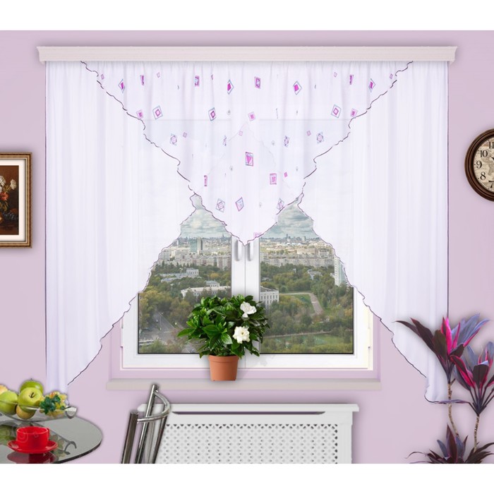 Штора для кухни "Уголок", размер 180х440 см-1 шт., вуаль цвет 06/2