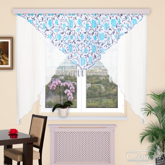 Штора для кухни "Уголок", размер 180х440 см-1 шт., вуаль цвет 27