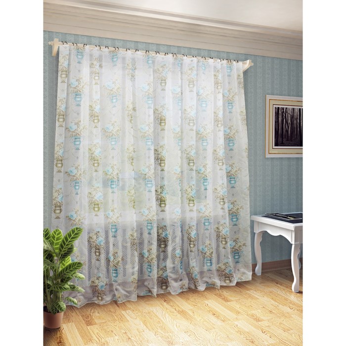 Тюль Айсун, ш. 400 х в. 260 см, бежево-бирюзовый, 100% полиэстер