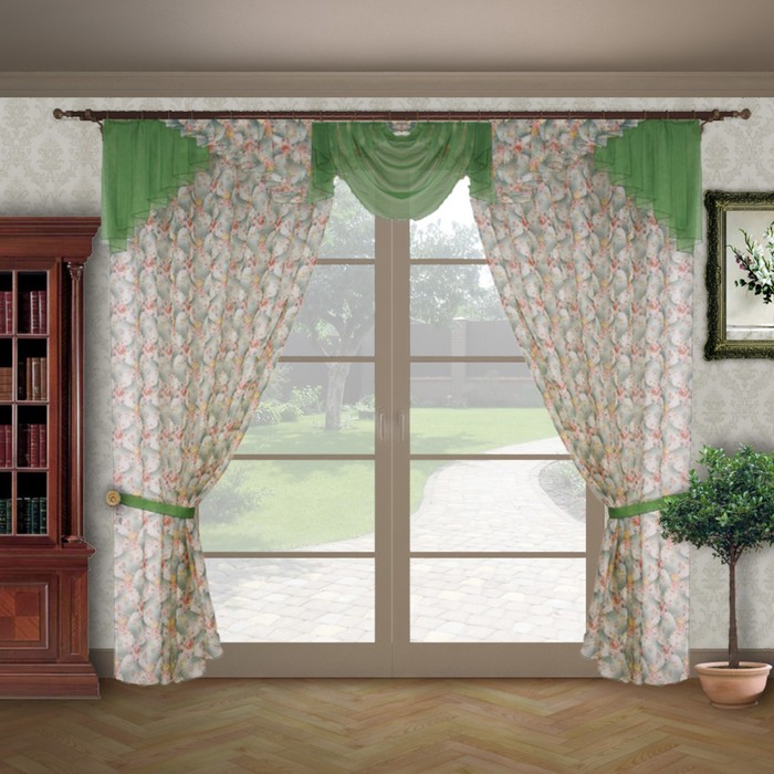 Шторы "Камелия", 200х280 см-2 шт., ламбрекен 70х320 см, цвет 201