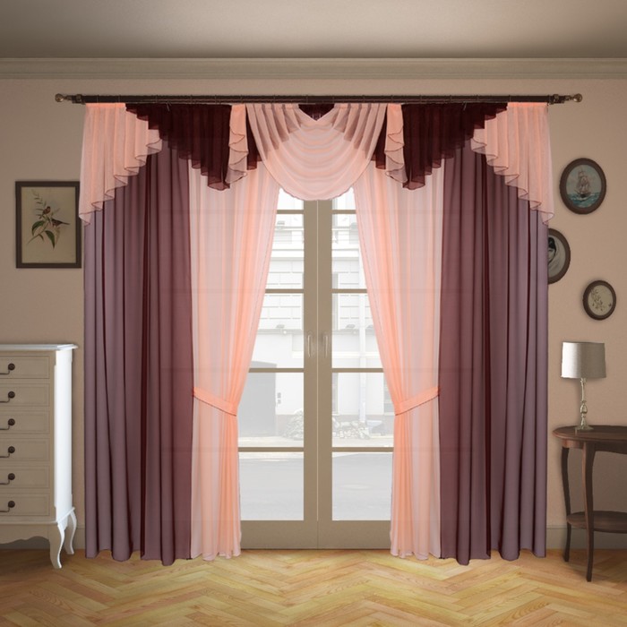 Шторы "Карамельная фантазия", 150х250 см-4 шт, ламбрекен 70х320  см цвет S4