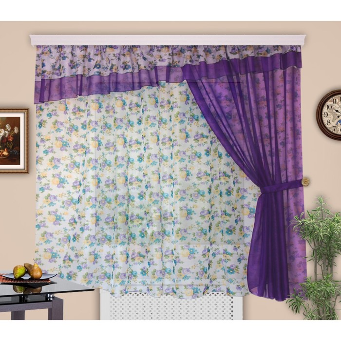 Шторы кухонные "Кокетка", 200х300 см-1 шт., ламбрекен 45х500 см, цвет 145