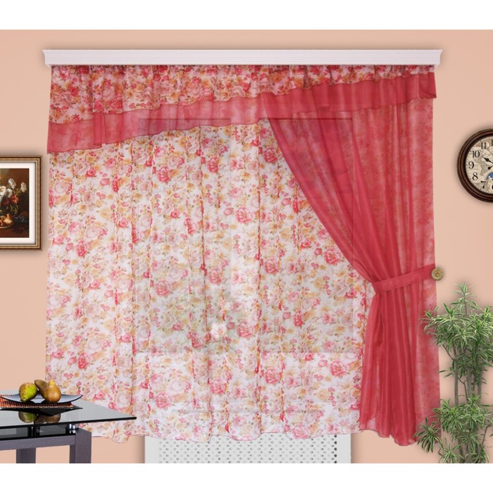 Шторы кухонные "Кокетка", 200х300 см-1 шт., ламбрекен 45х500 см, цвет 123