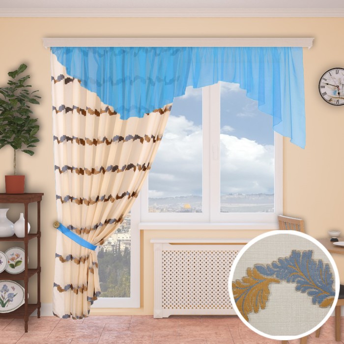 Шторы "Лагуна", 260х300 см-1 шт., ламбрекен 70х500 см, 1 подхват цвет 521